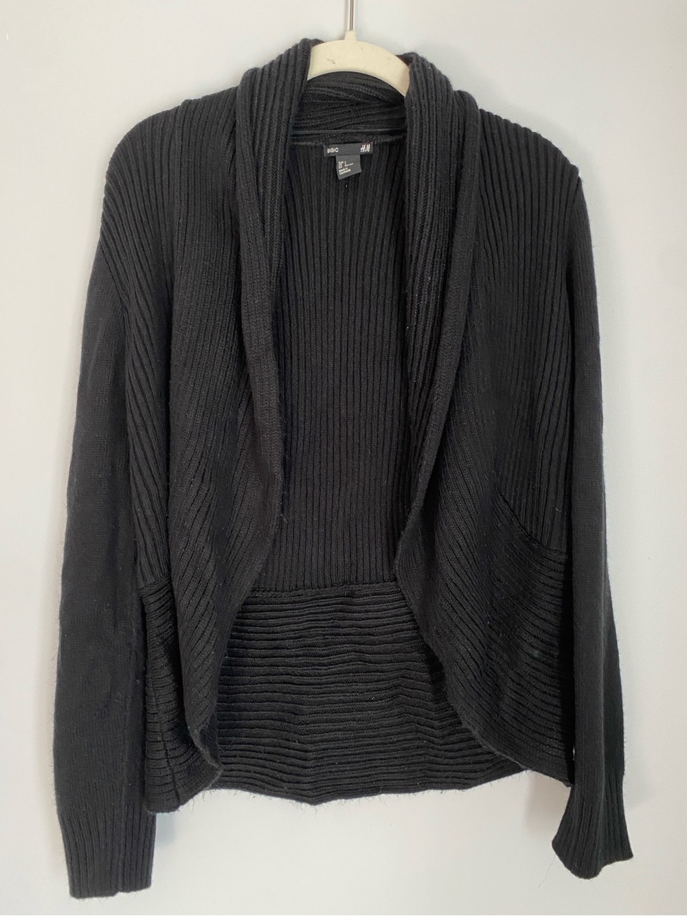 H&M Black Ribbed Open-Front Women's Cardigan Sweater Size Large